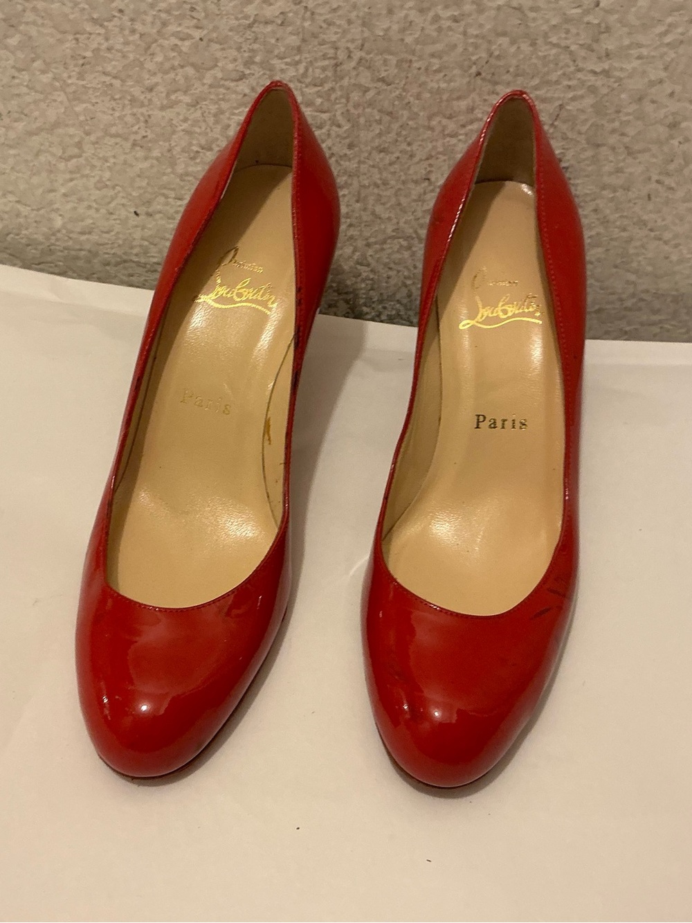 Christian Louboutin Red Patent Leather Round-Toe Pumps